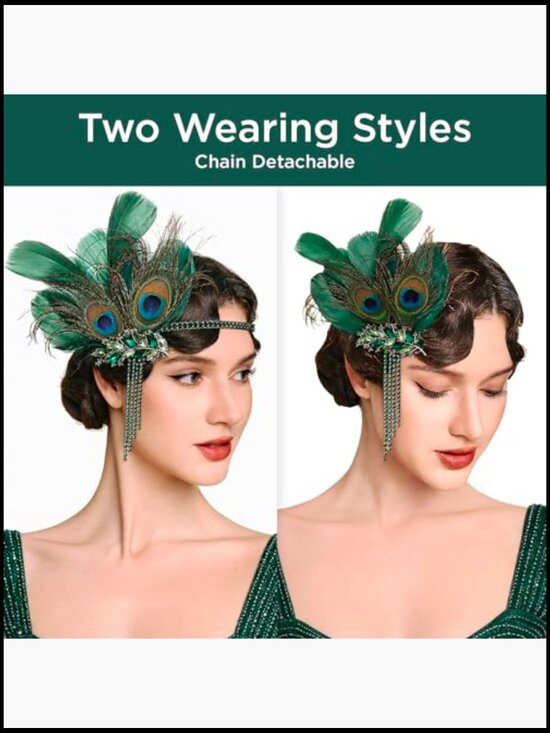 Feather Headpiece 1920s Flapper Headband Great Gatsby Crystal Hair Accessory main image 6